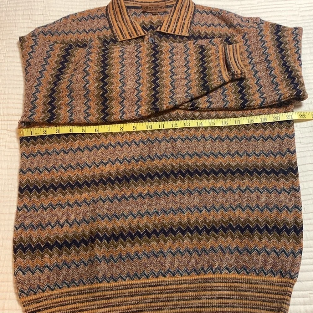 VTG Classic Black Missoni Sport Men’s Zigzag Polo Sweater Academia Luxury XL